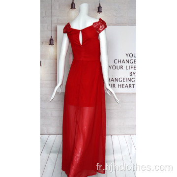 Robe brodée en mousseline de soie rouge pour femmes